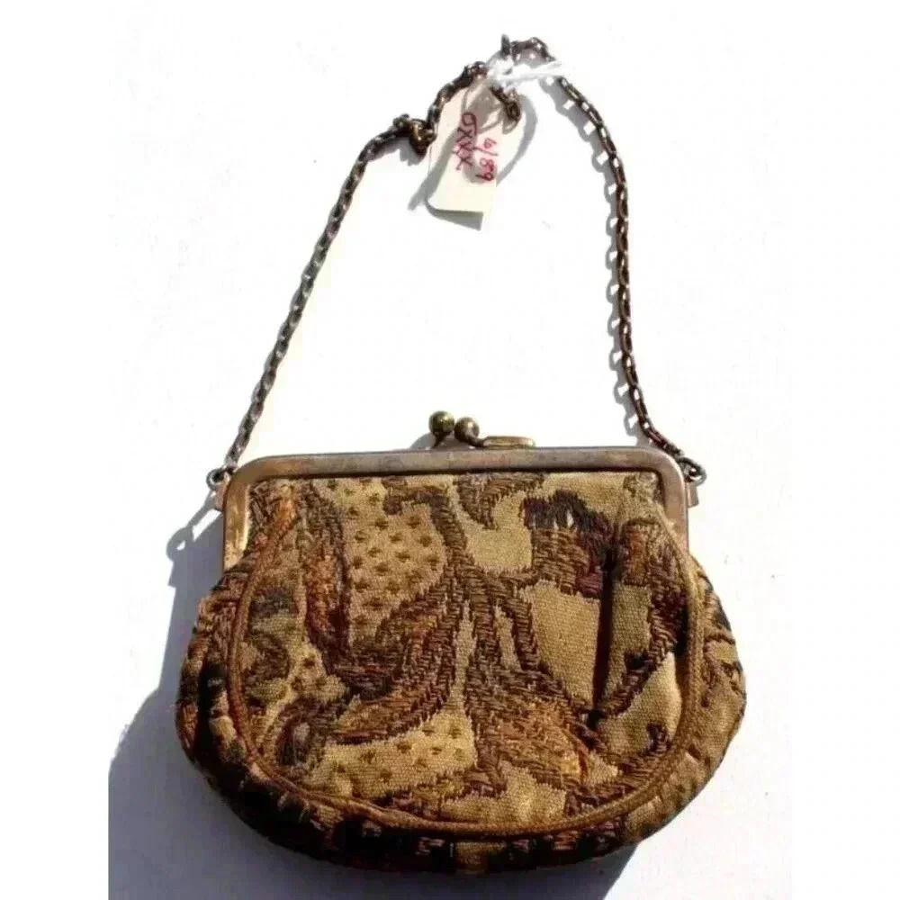 Antique Vintage 1900s Victorian Art Nouveau Mini Purse Coin Purse W/ Chain